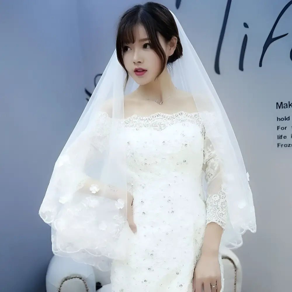 Korean Lace Petal Bridal Veil with Floral Embroidery - Luzilly Bridal & Apparel