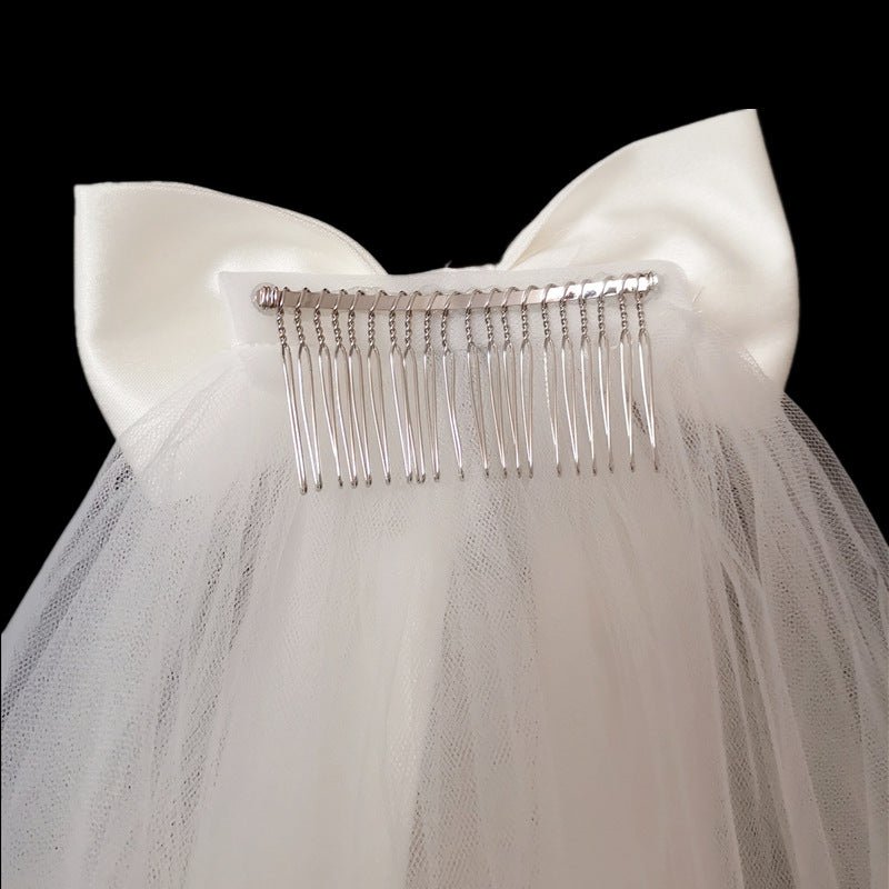 Korean Short Bridal Veil Satin Bow - Luzilly Bridal & Apparel
