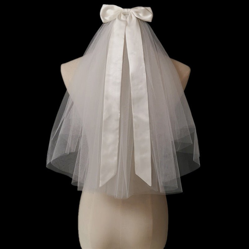 Korean Short Bridal Veil Satin Bow - Luzilly Bridal & Apparel