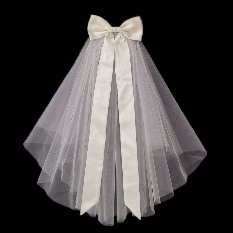 Korean Short Bridal Veil Satin Bow - Luzilly Bridal & Apparel
