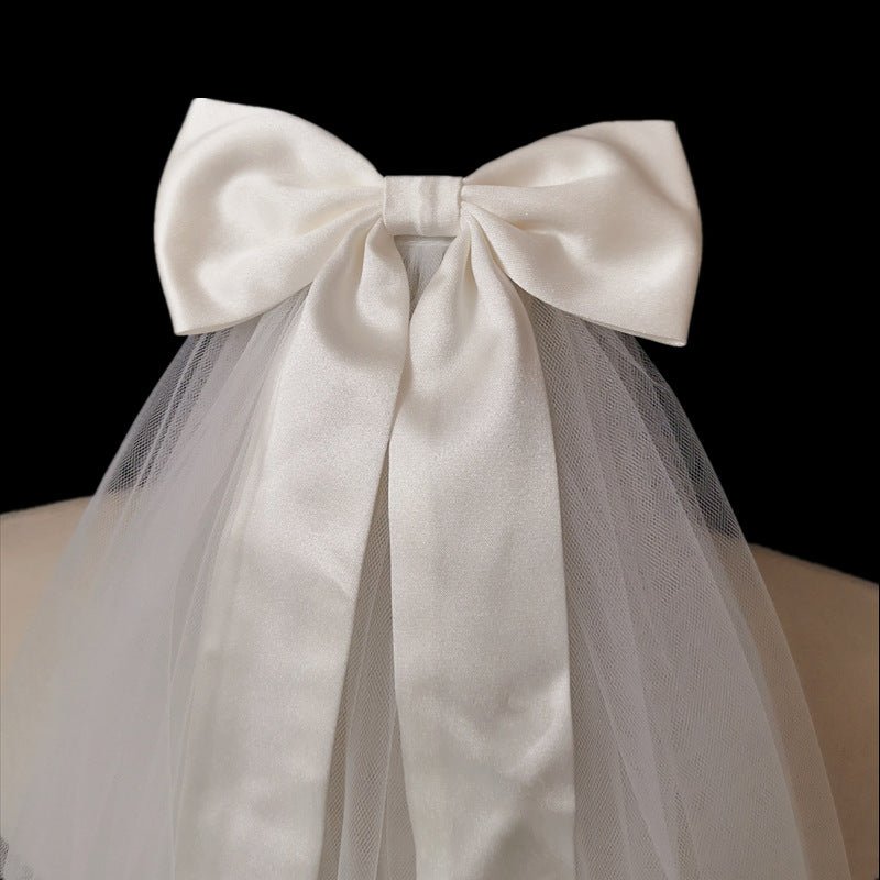 Korean Short Bridal Veil Satin Bow - Luzilly Bridal & Apparel