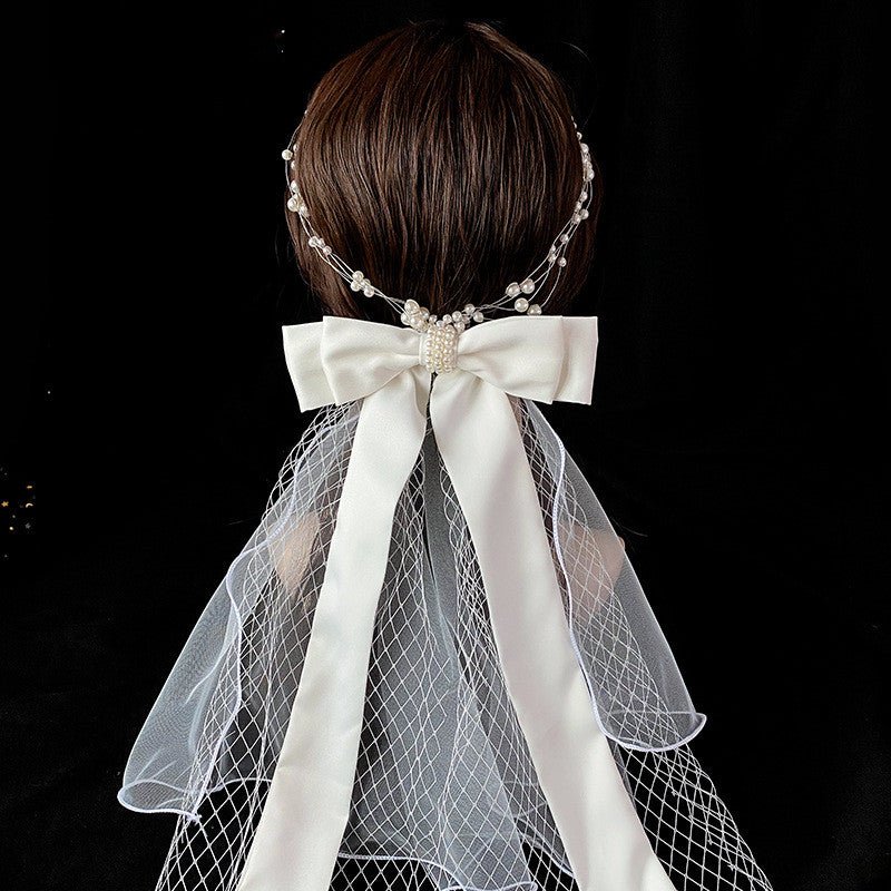 Korean Short Bridal Veil Satin Bow - Luzilly Bridal & Apparel