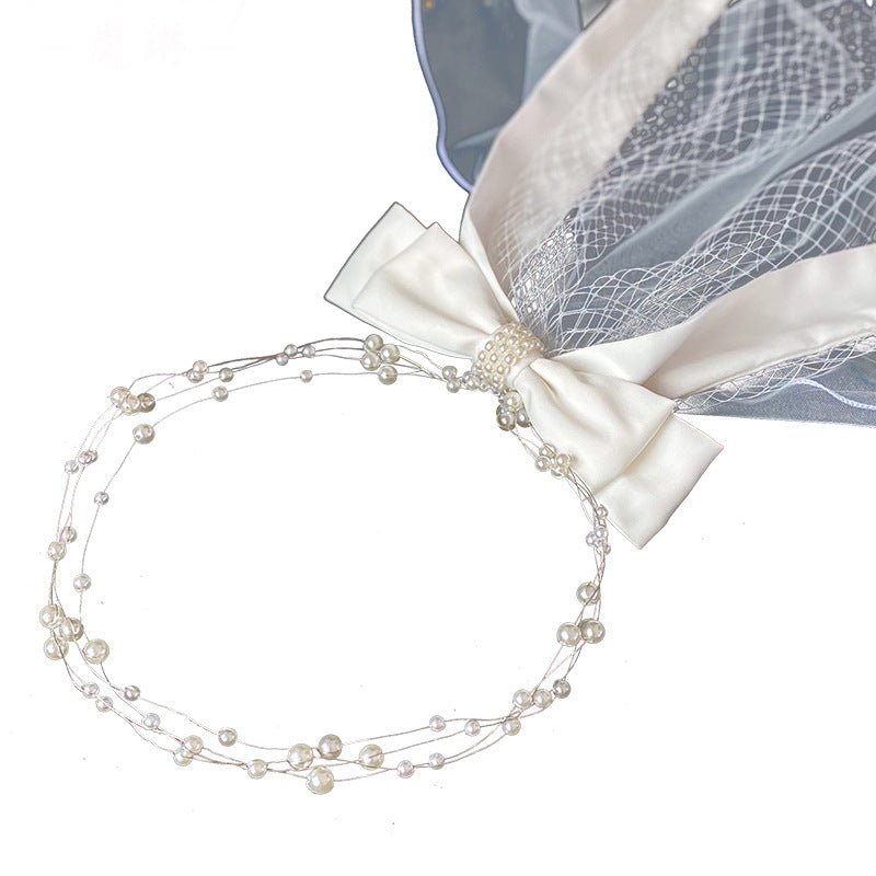 Korean Short Bridal Veil Satin Bow - Luzilly Bridal & Apparel
