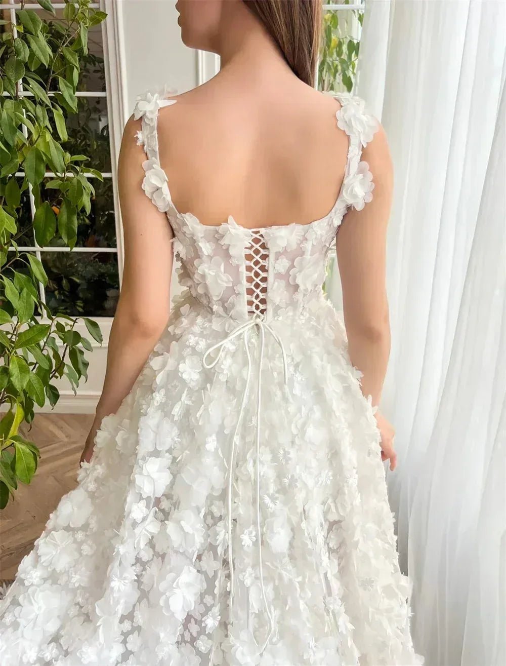 Kyoto Beige Wedding Dress | 3D Flower Lace-Up Back Gown -femstylo - Luzilly Bridal & Apparel