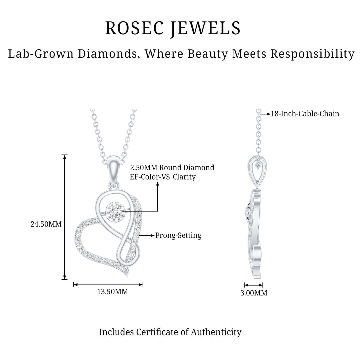 Lab Diamond Infinity Heart Necklace With Certificate - Luzilly Bridal & Apparel