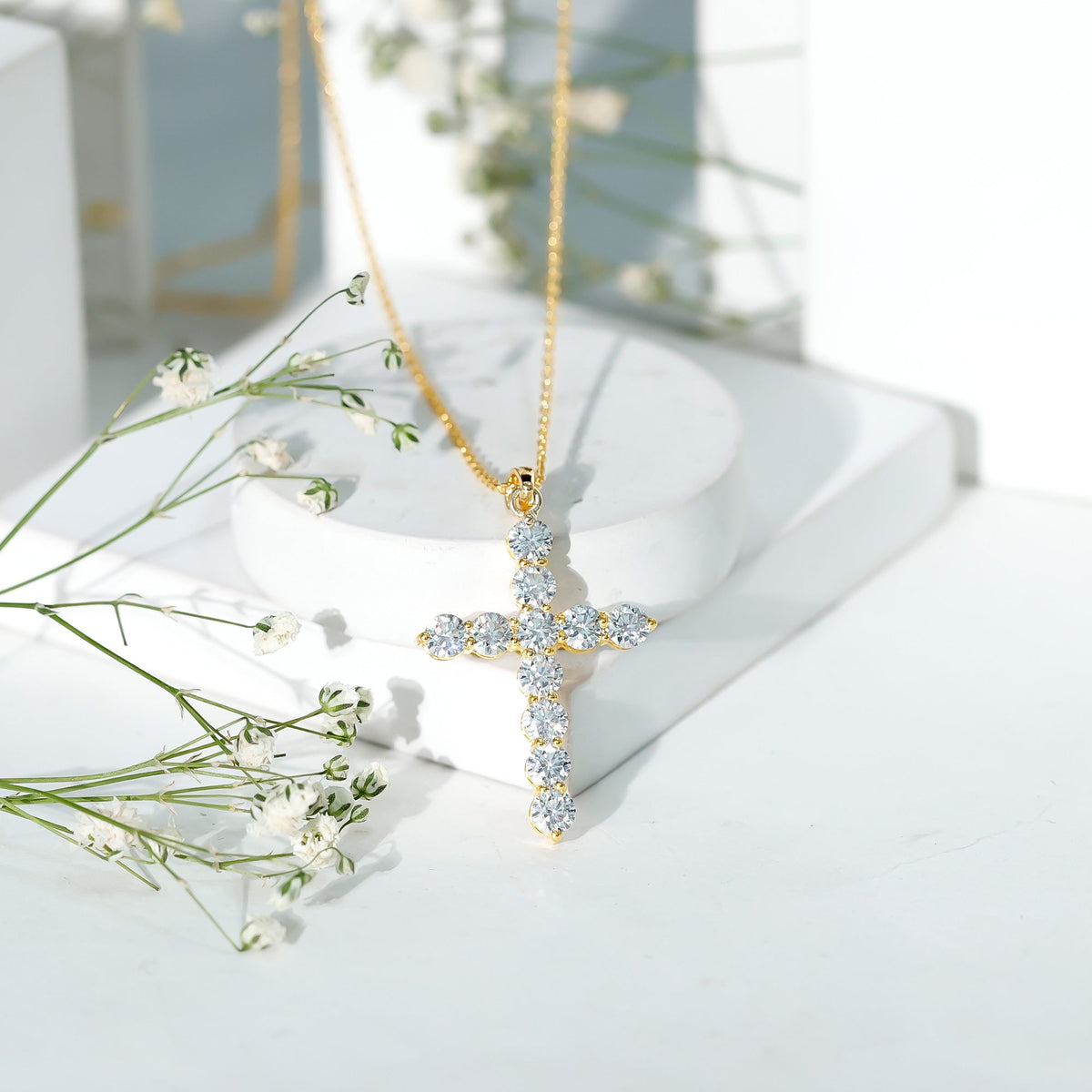 Lab Grown Diamond Catholic Cross Necklace for Women - Luzilly Bridal & Apparel