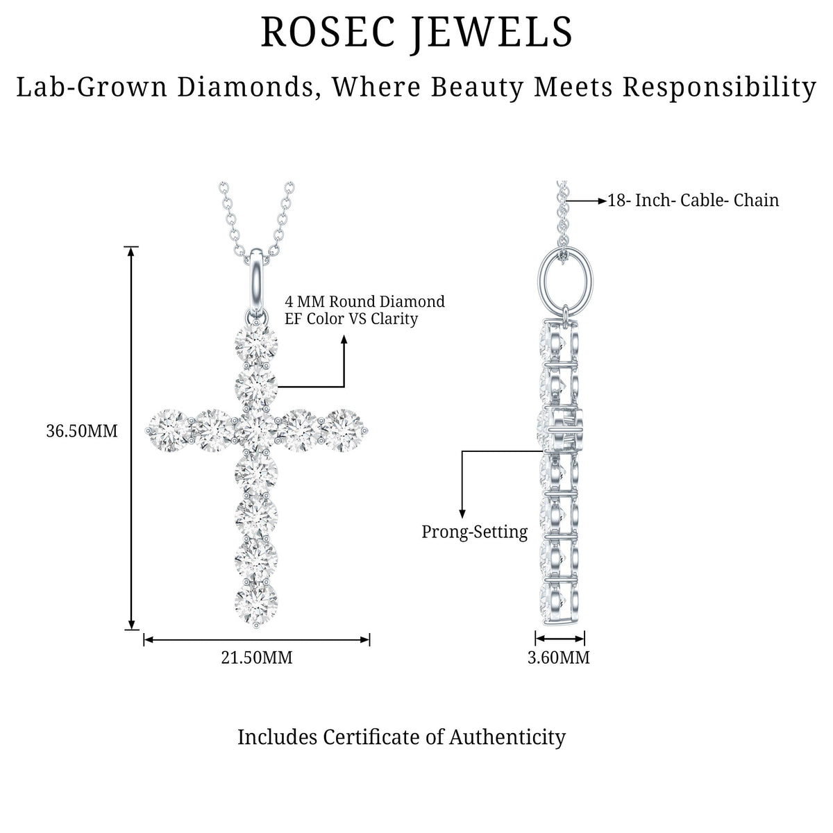 Lab Grown Diamond Catholic Cross Necklace for Women - Luzilly Bridal & Apparel
