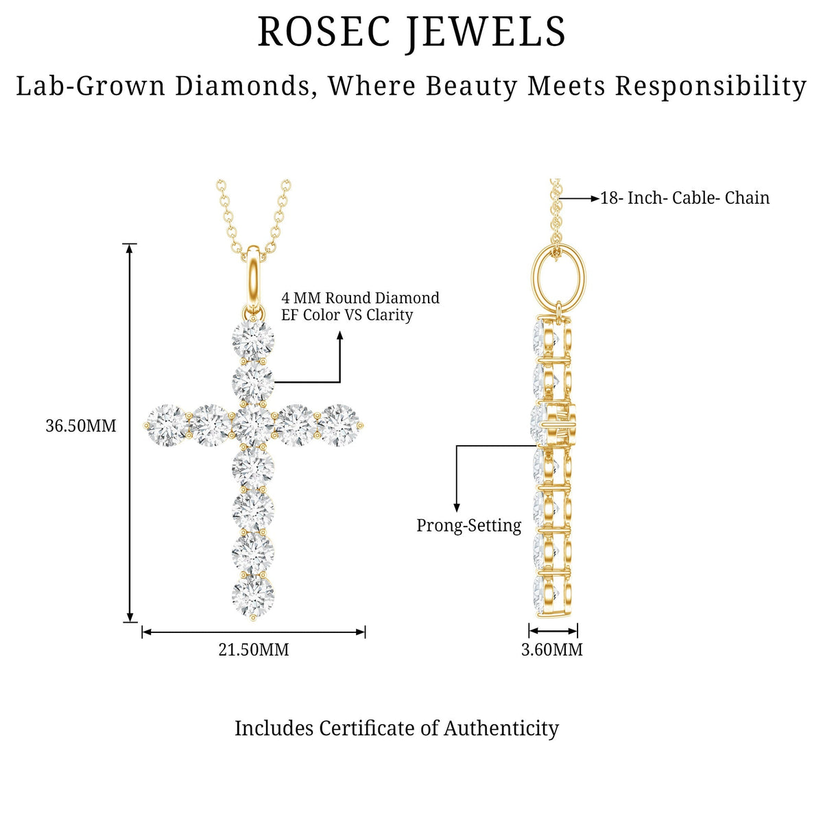 Lab Grown Diamond Catholic Cross Necklace for Women - Luzilly Bridal & Apparel