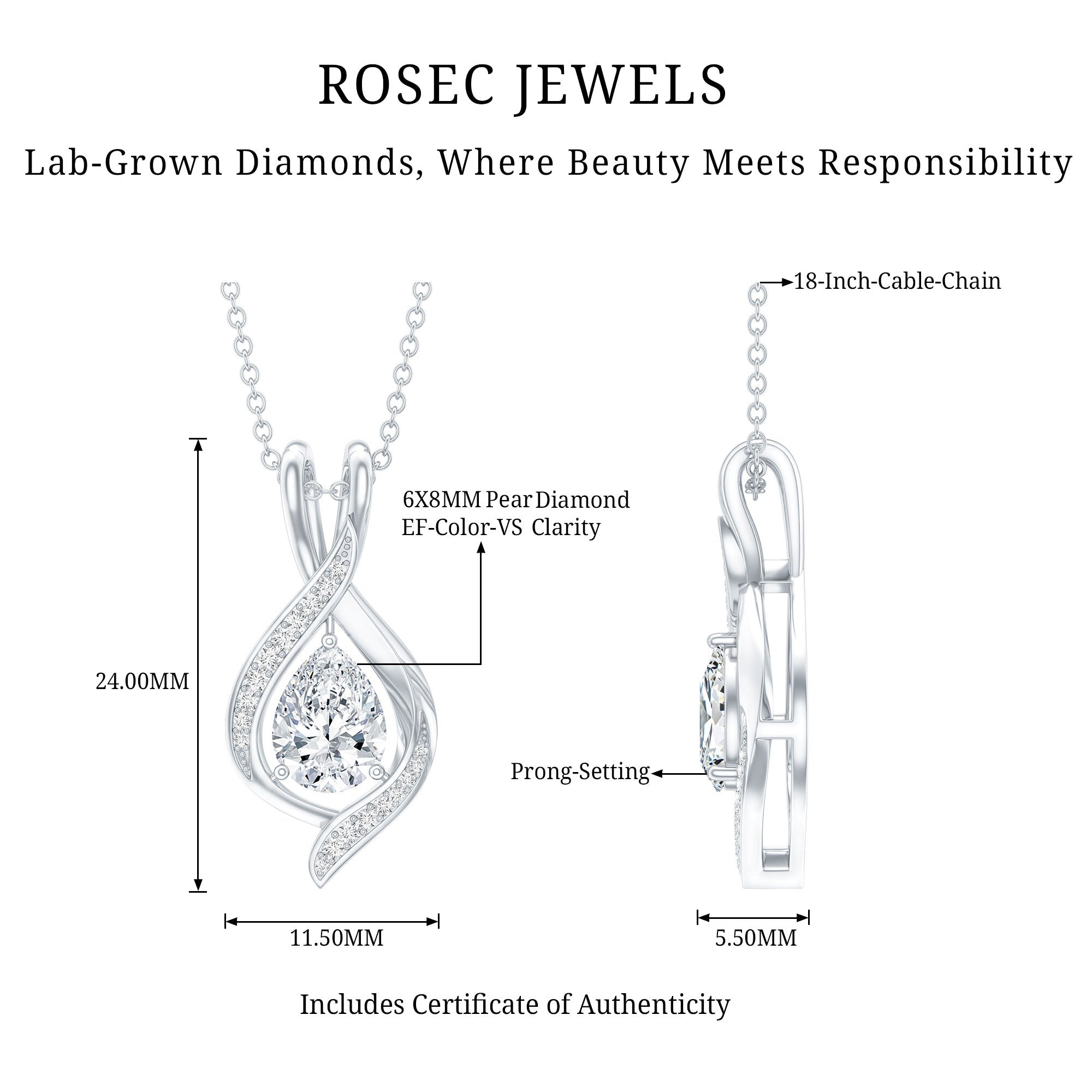 Lab Grown Diamond Teardrop Bridal Wedding Necklace - Luzilly Bridal & Apparel