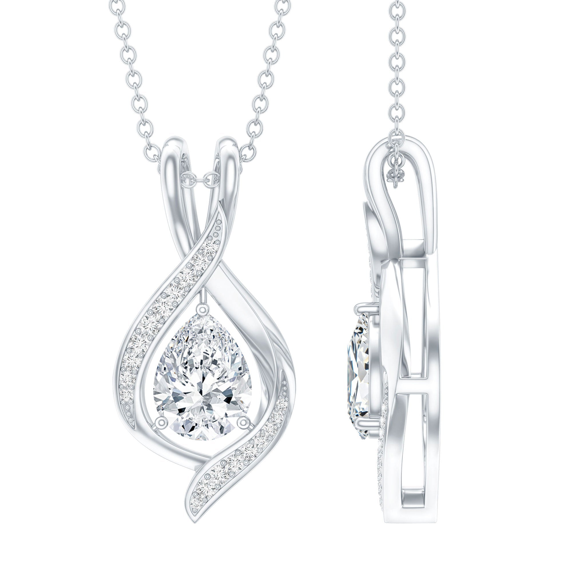 Lab Grown Diamond Teardrop Bridal Wedding Necklace - Luzilly Bridal & Apparel