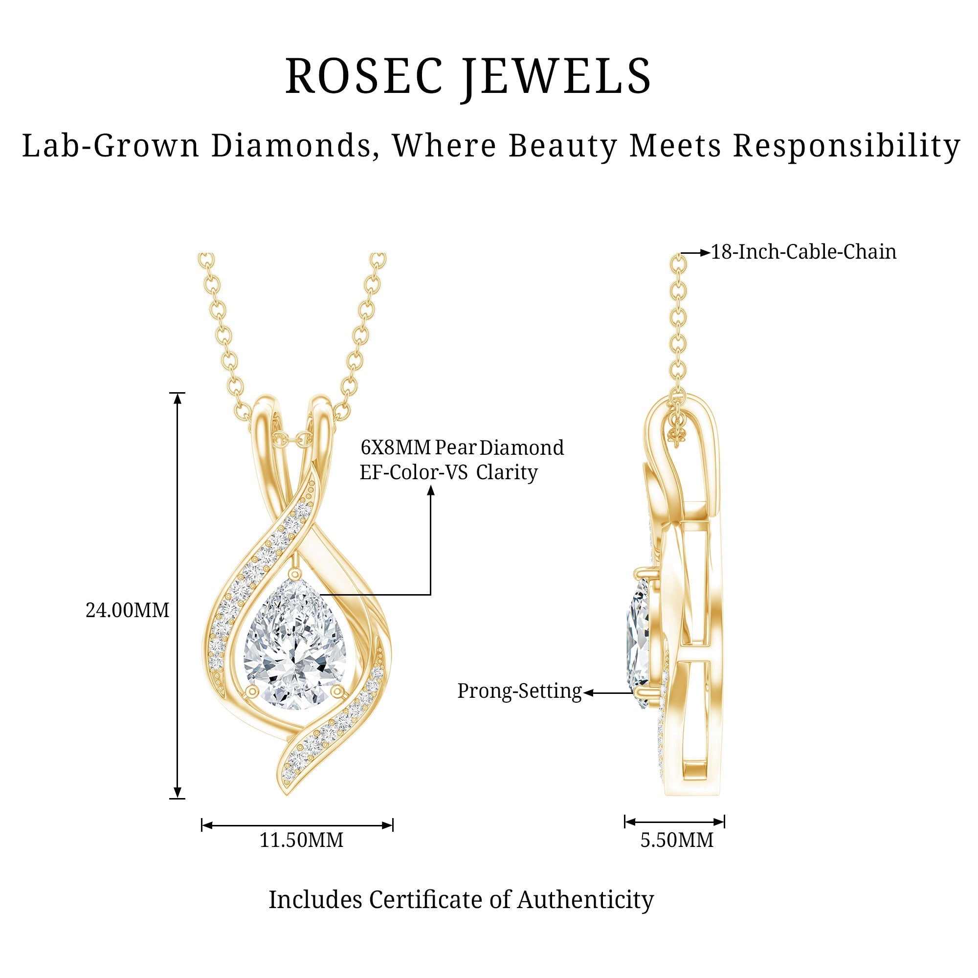 Lab Grown Diamond Teardrop Bridal Wedding Necklace - Luzilly Bridal & Apparel
