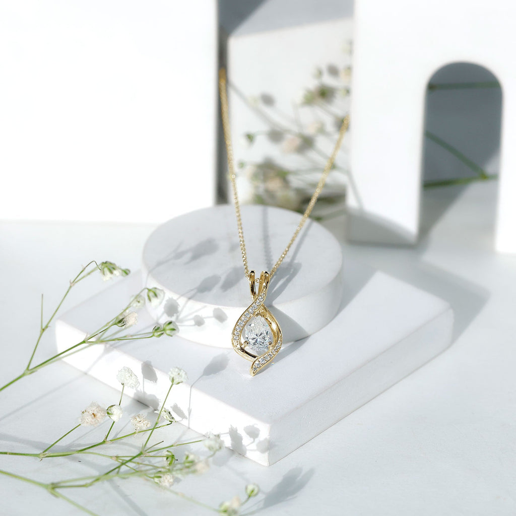 Lab Grown Diamond Teardrop Bridal Wedding Necklace - Luzilly Bridal & Apparel