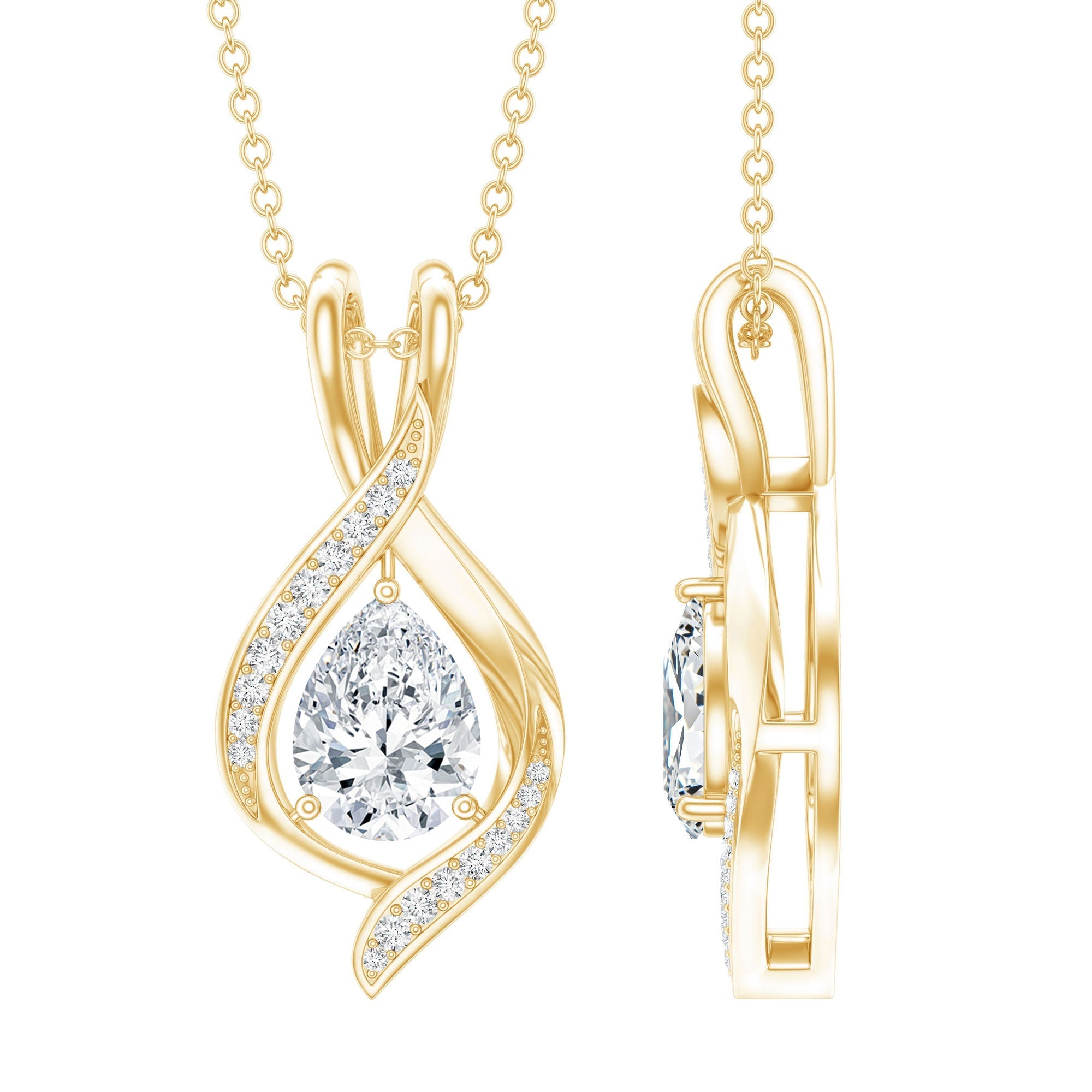 Lab Grown Diamond Teardrop Bridal Wedding Necklace - Luzilly Bridal & Apparel