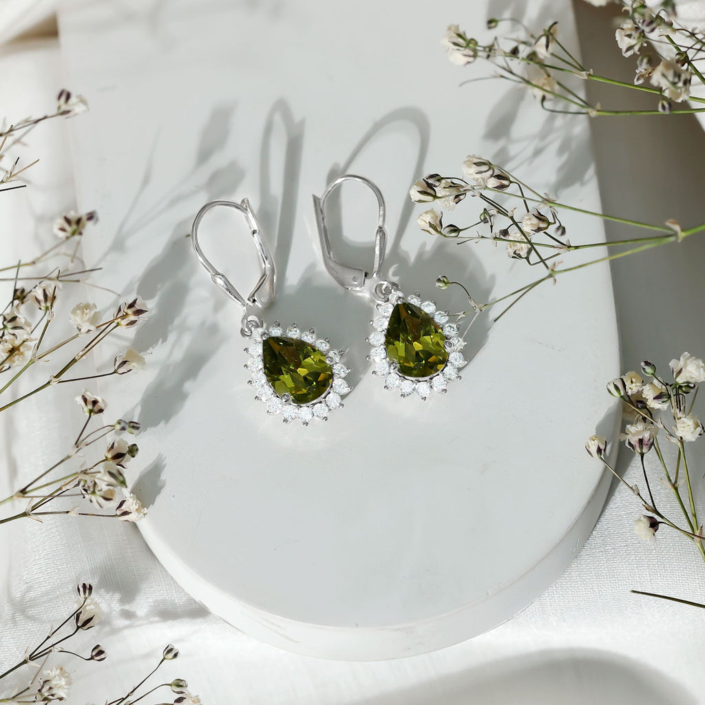 Lab Grown Green Sapphire Wedding Earrings for Bride - Luzilly Bridal & Apparel
