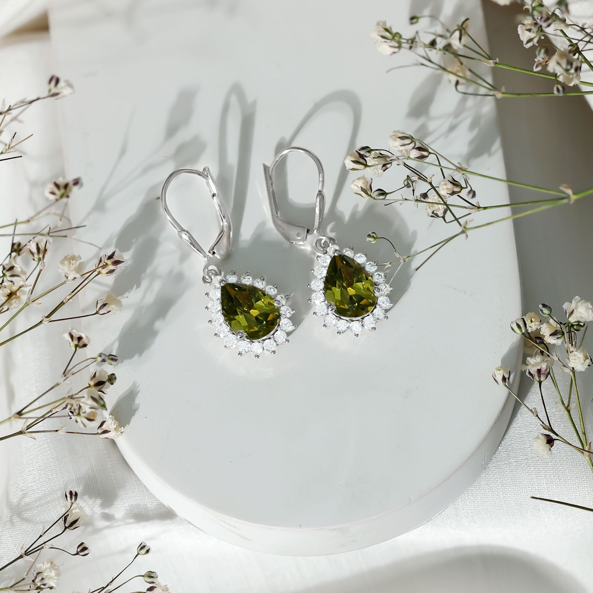 Lab Grown Green Sapphire Wedding Earrings for Bride - Luzilly Bridal & Apparel