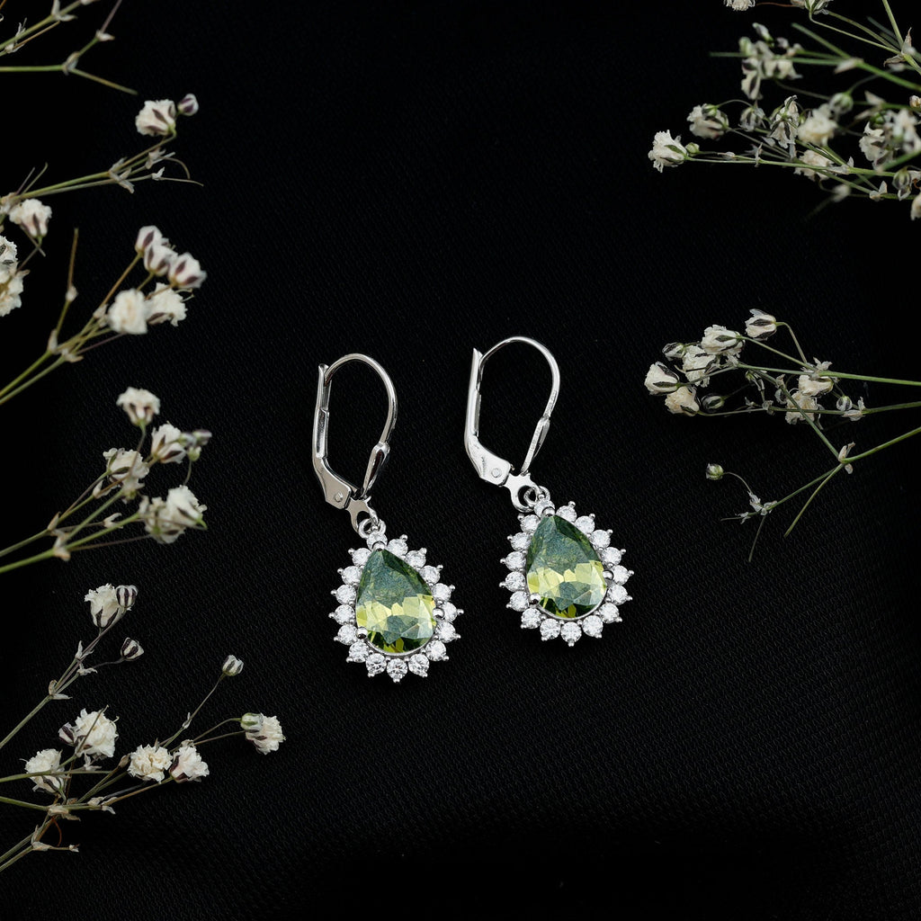 Lab Grown Green Sapphire Wedding Earrings for Bride - Luzilly Bridal & Apparel