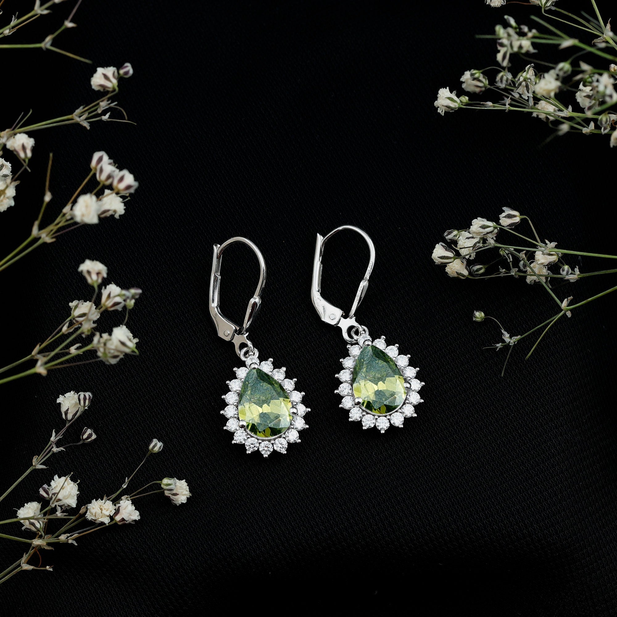 Lab Grown Green Sapphire Wedding Earrings for Bride - Luzilly Bridal & Apparel