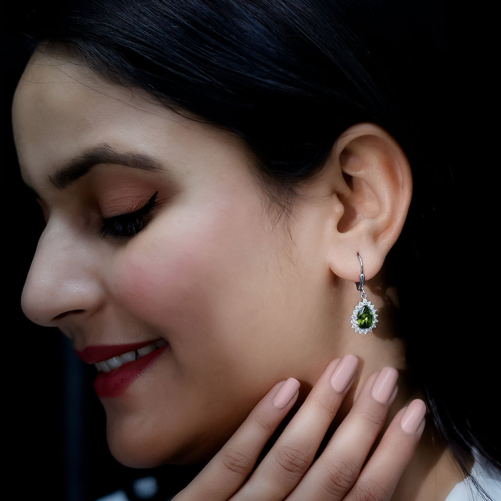 Lab Grown Green Sapphire Wedding Earrings for Bride - Luzilly Bridal & Apparel