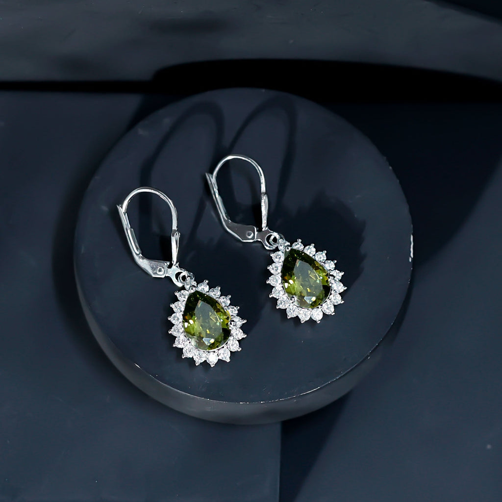 Lab Grown Green Sapphire Wedding Earrings for Bride - Luzilly Bridal & Apparel