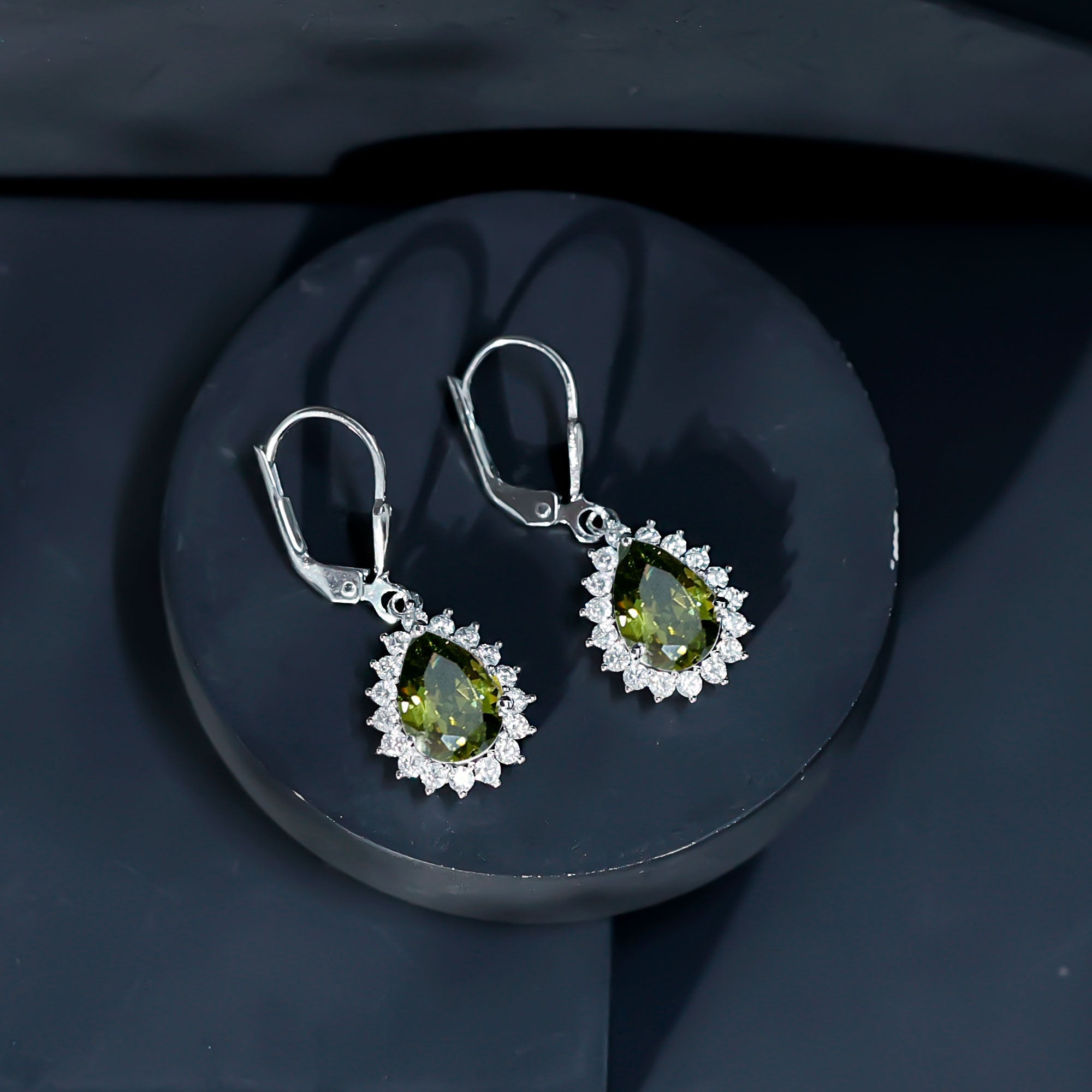 Lab Grown Green Sapphire Wedding Earrings for Bride - Luzilly Bridal & Apparel