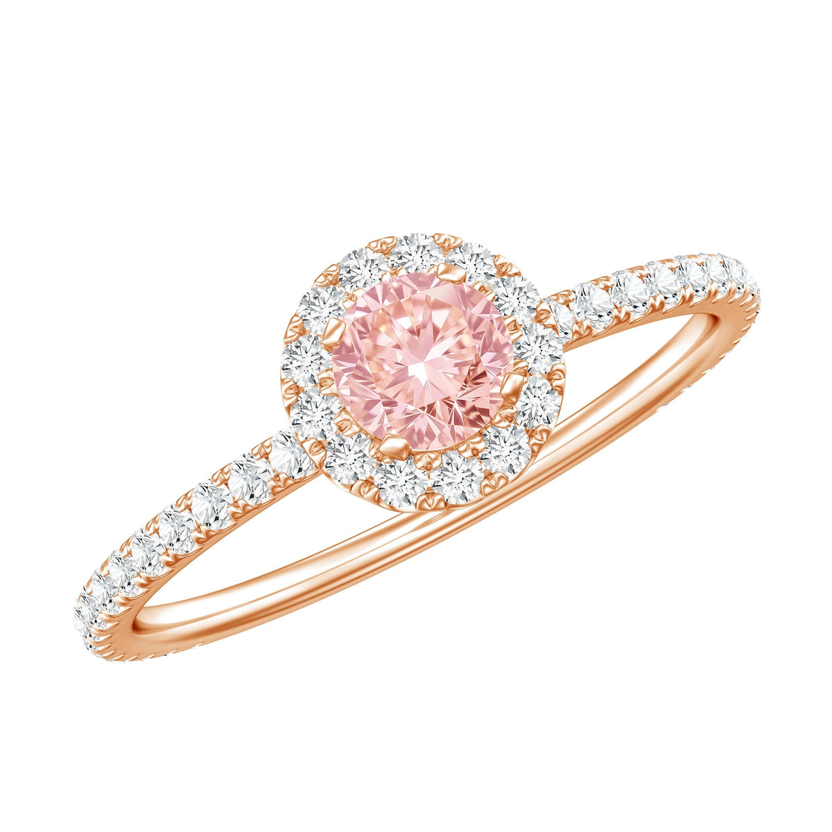 Lab Grown Pink White Diamond Halo Engagement Ring with IGI Certificate - Luzilly Bridal & Apparel