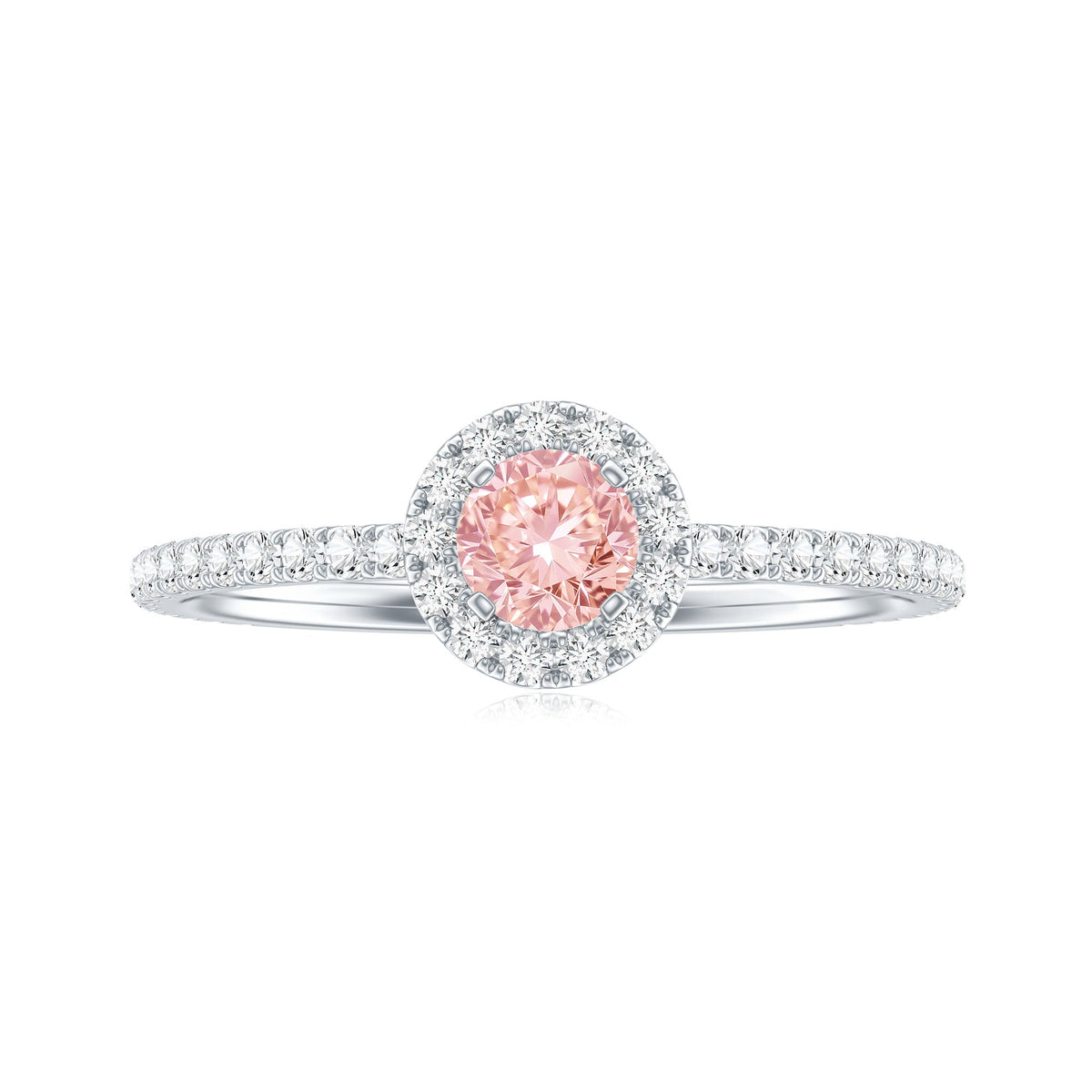 Lab Grown Pink White Diamond Halo Engagement Ring with IGI Certificate - Luzilly Bridal & Apparel