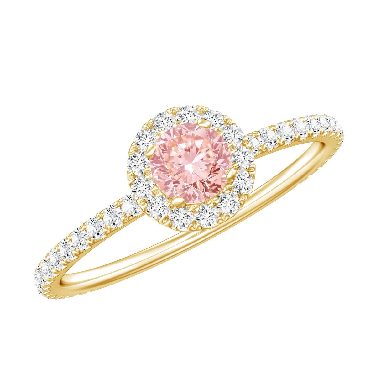 Lab Grown Pink White Diamond Halo Engagement Ring with IGI Certificate - Luzilly Bridal & Apparel