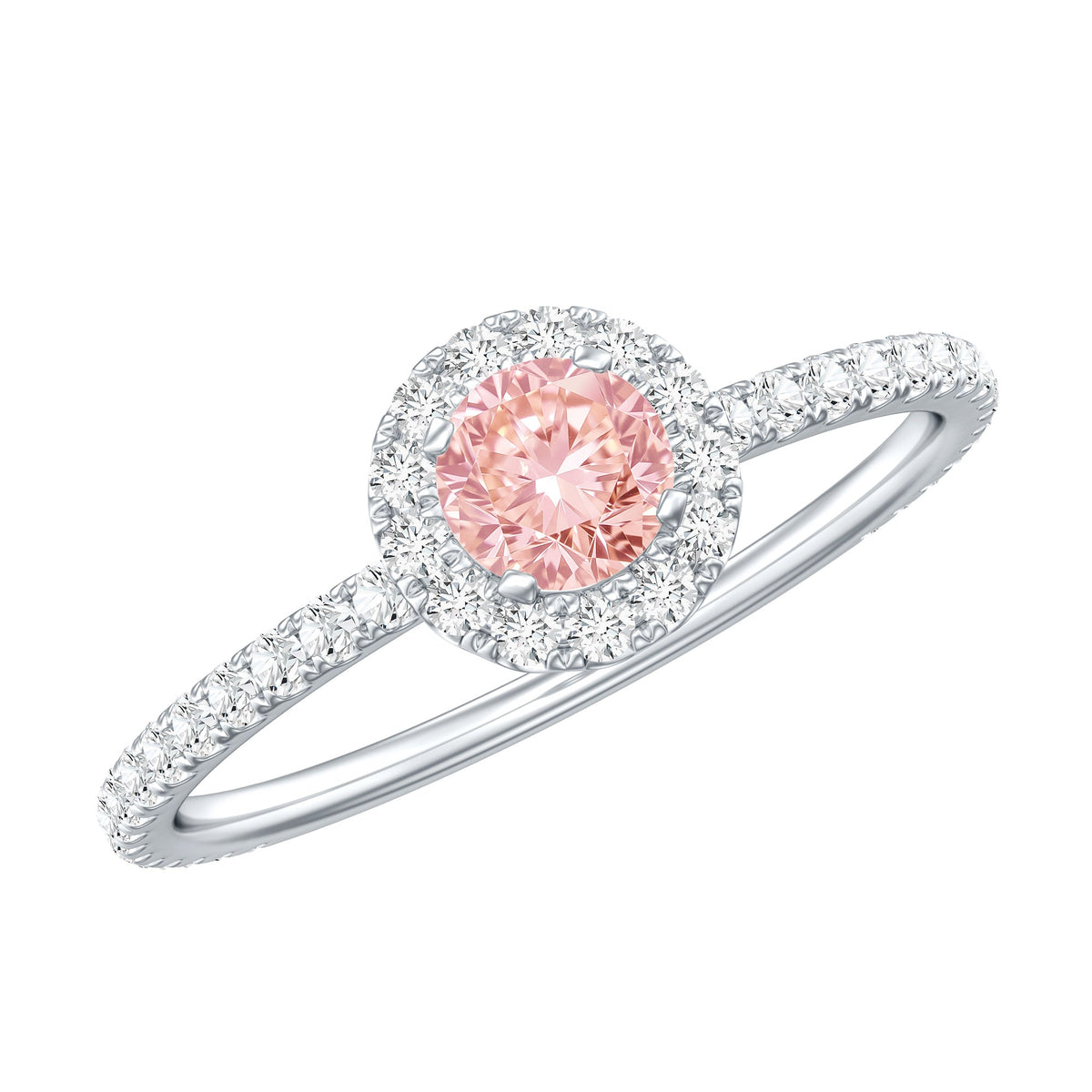Lab Grown Pink White Diamond Halo Engagement Ring with IGI Certificate - Luzilly Bridal & Apparel