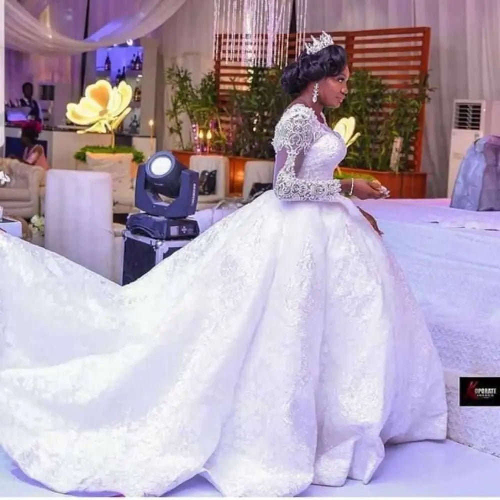 Lace African Wedding Dress with Long Sleeves - Luzilly Bridal & Apparel