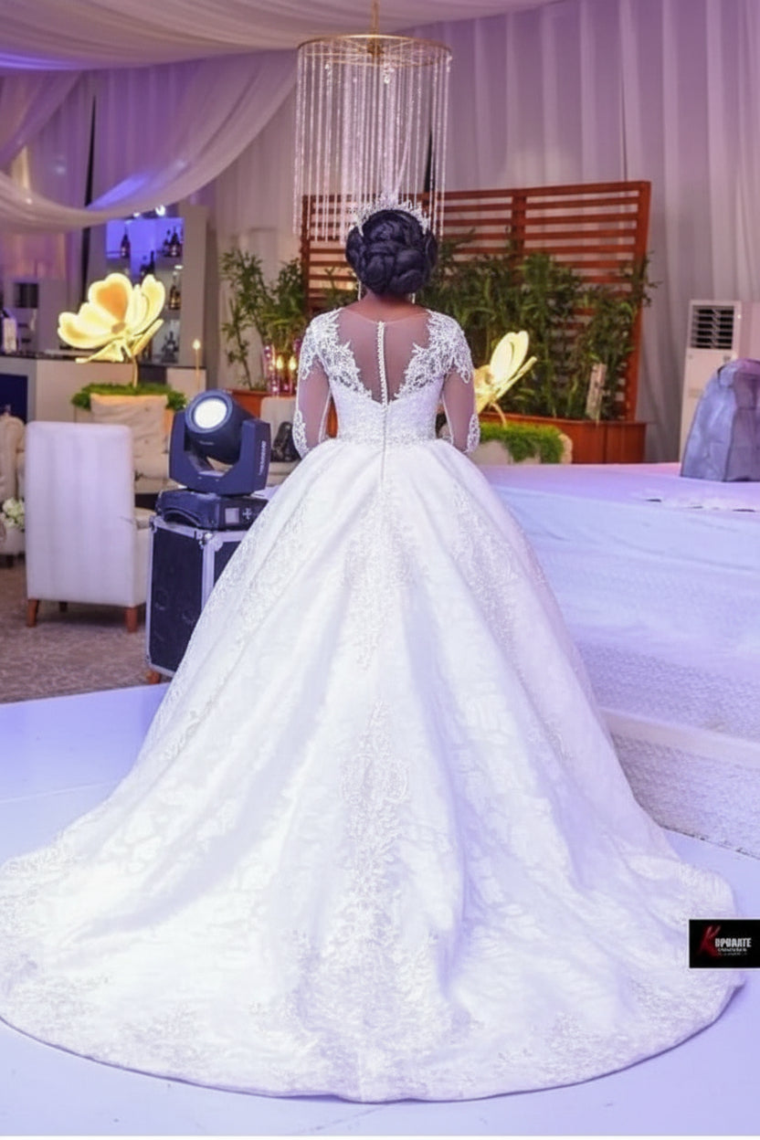 Lace African Wedding Dress with Long Sleeves