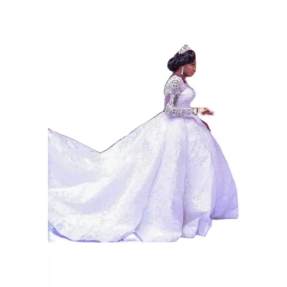 Lace African Wedding Dress with Long Sleeves