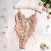 Lace and Satin Bodysuit with 3D Embroidery - Luzilly Bridal & Apparel