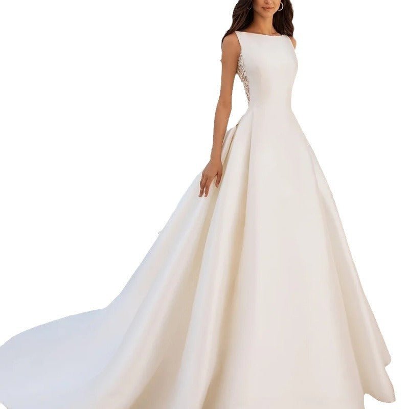 Lace and Satin Wedding Dress with Train - Luzilly Bridal & Apparel