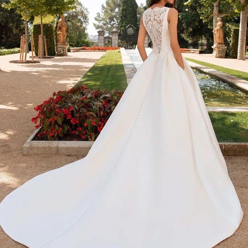 Lace and Satin Wedding Dress with Train - Luzilly Bridal & Apparel