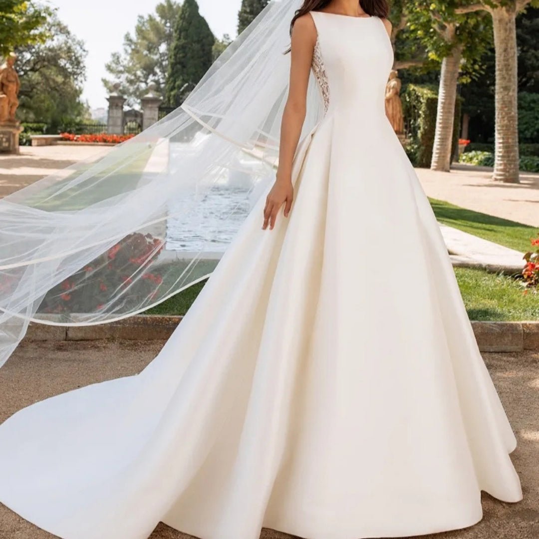 Lace and Satin Wedding Dress with Train - Luzilly Bridal & Apparel