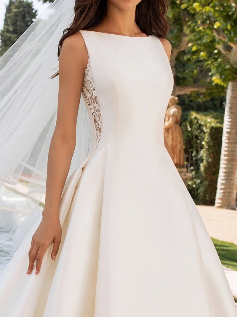 Lace and Satin Wedding Dress with Train - Luzilly Bridal & Apparel