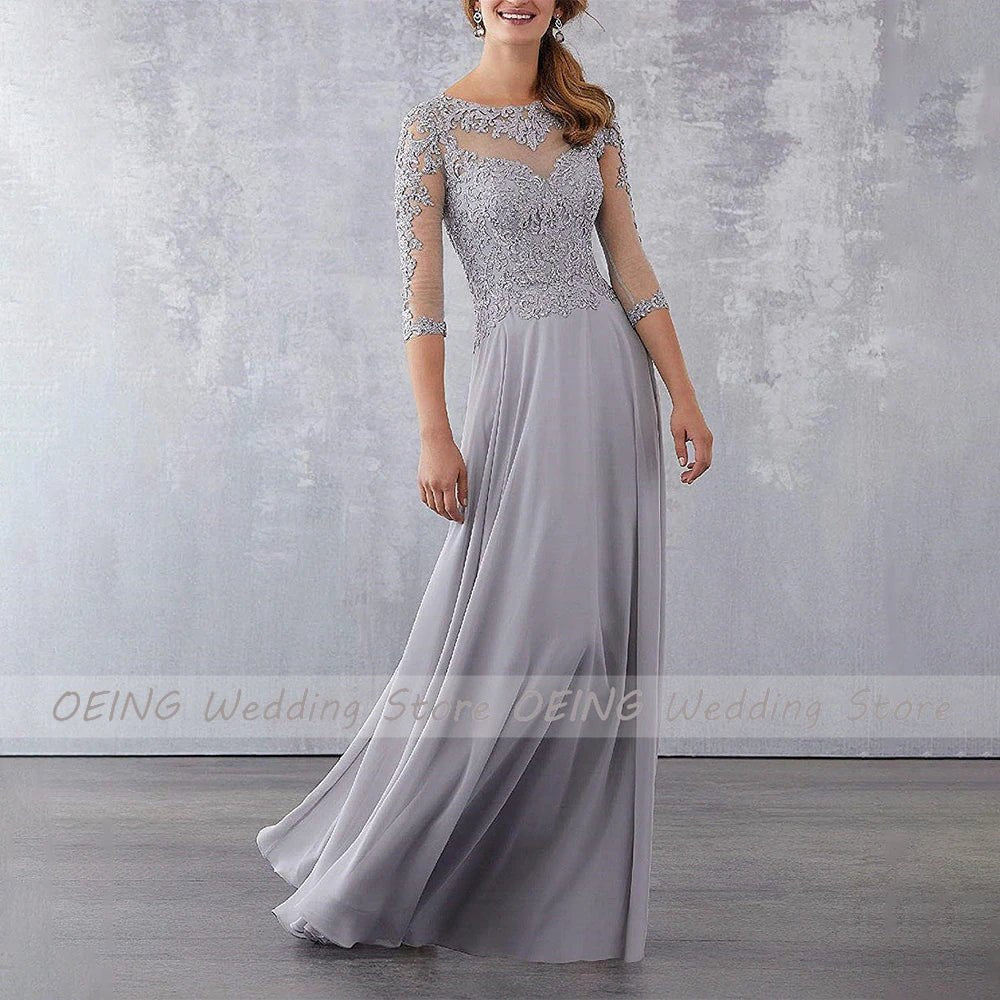 Lace Appliqué A-Line Mother of the Bride Dress with 3/4 Sleeves - Luzilly Bridal & Apparel