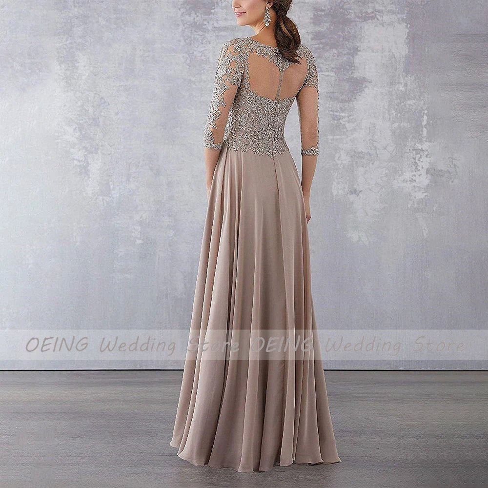 Lace Appliqué A-Line Mother of the Bride Dress with 3/4 Sleeves - Luzilly Bridal & Apparel