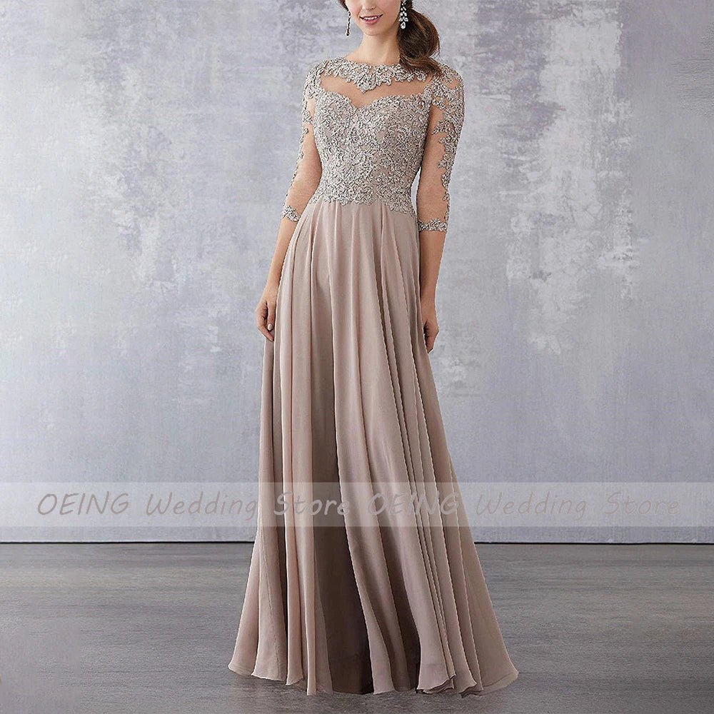 Lace Appliqué A-Line Mother of the Bride Dress with 3/4 Sleeves - Luzilly Bridal & Apparel