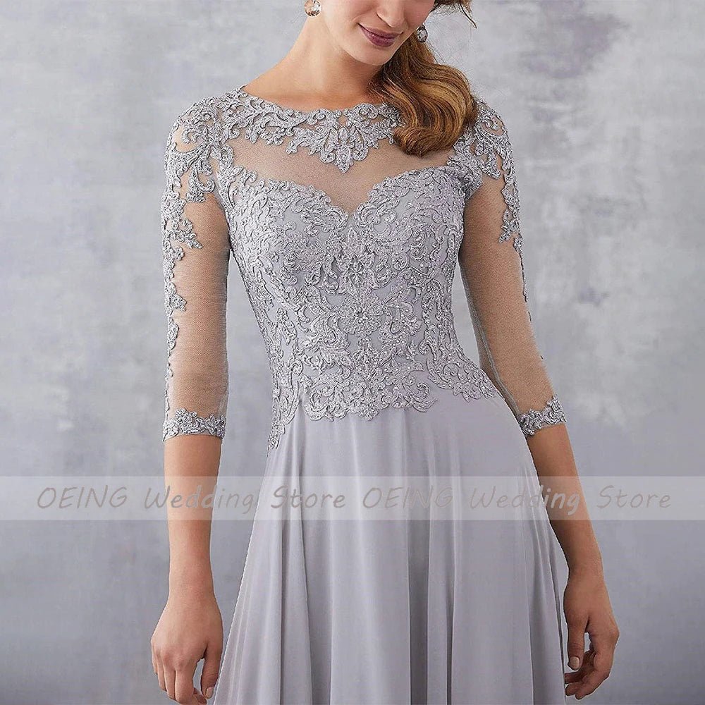 Lace Appliqué A-Line Mother of the Bride Dress with 3/4 Sleeves - Luzilly Bridal & Apparel