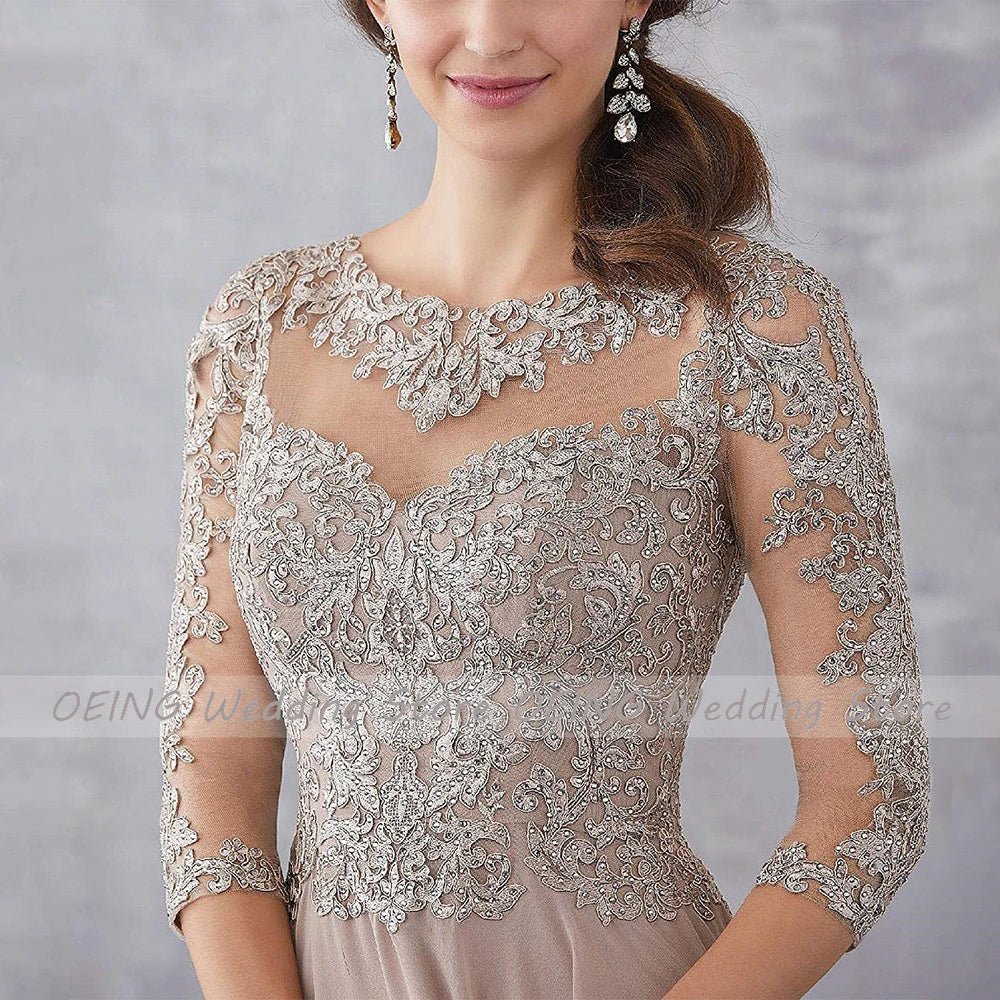 Lace Appliqué A-Line Mother of the Bride Dress with 3/4 Sleeves - Luzilly Bridal & Apparel