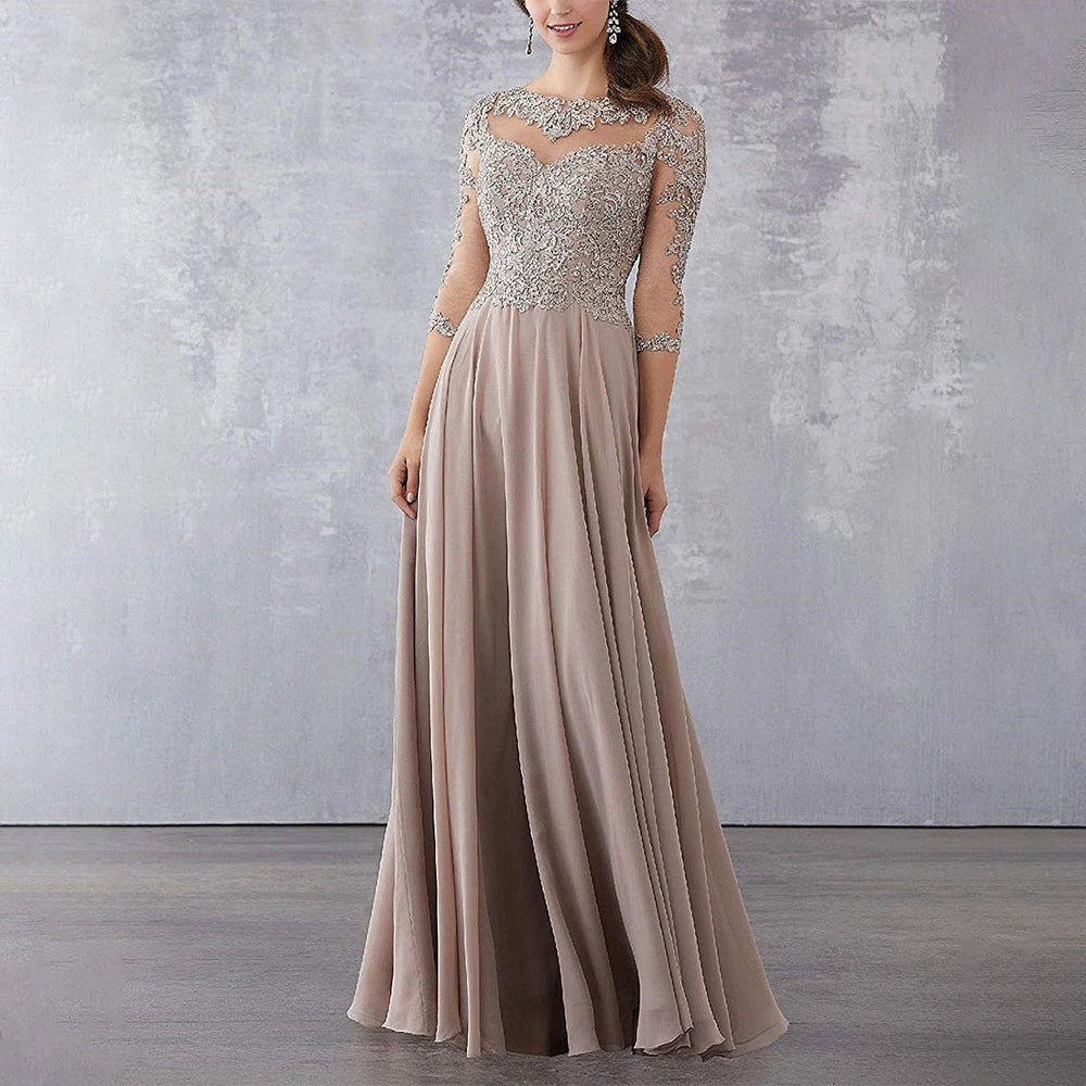 Lace Appliqué A-Line Mother of the Bride Dress with 3/4 Sleeves - Luzilly Bridal & Apparel