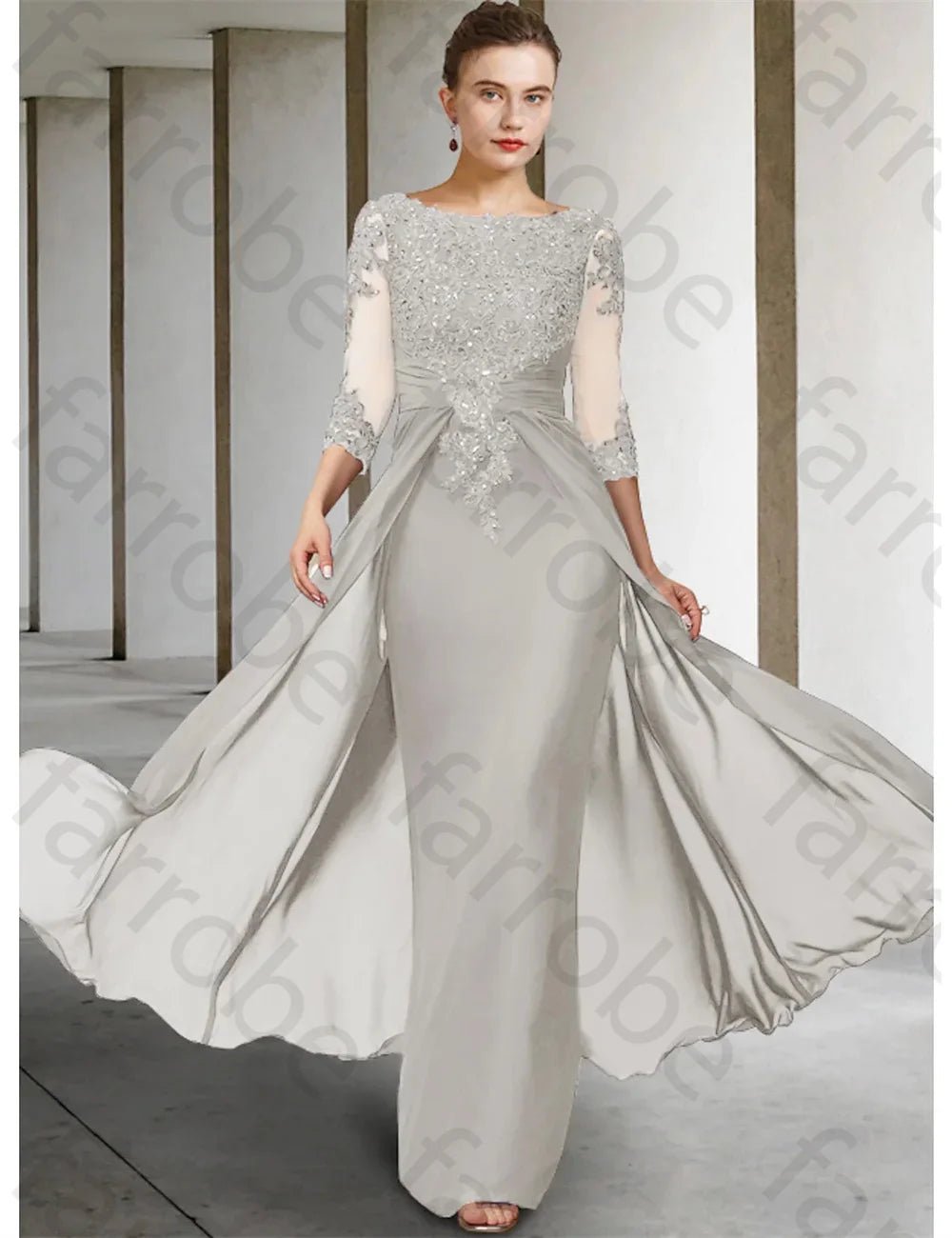 Lace Appliqué Mother of the Bride Dress with 3/4 Sleeves - Luzilly Bridal & Apparel