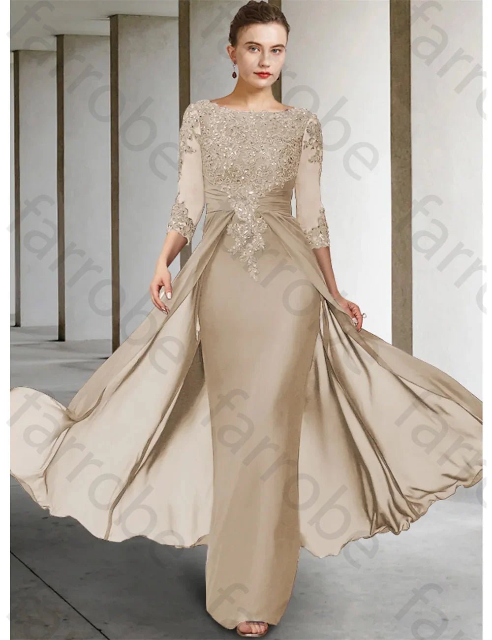 Lace Appliqué Mother of the Bride Dress with 3/4 Sleeves - Luzilly Bridal & Apparel