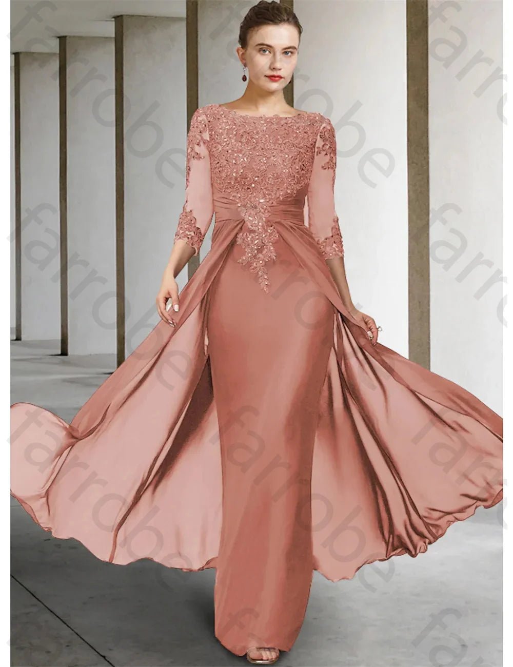Lace Appliqué Mother of the Bride Dress with 3/4 Sleeves - Luzilly Bridal & Apparel