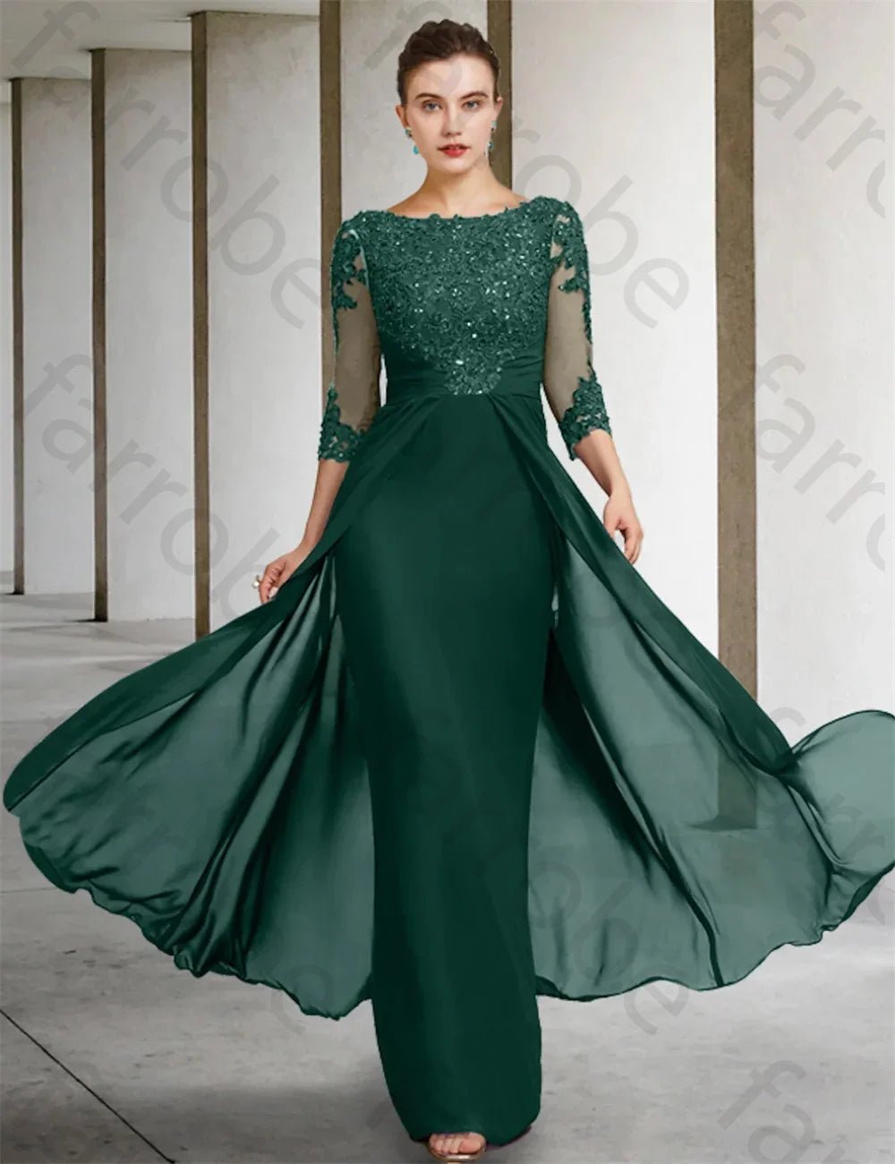 Lace Appliqué Mother of the Bride Dress with 3/4 Sleeves - Luzilly Bridal & Apparel