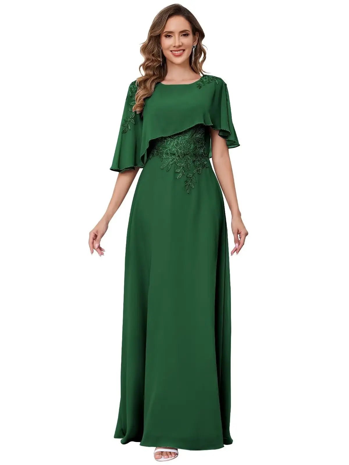 Lace Appliqué Sequin Chiffon Mother of the Bride Dress with Cape - Luzilly Bridal & Apparel