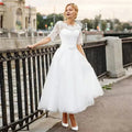 Lace Appliqué Tea-Length A-Line Wedding Dress - Luzilly Bridal & Apparel