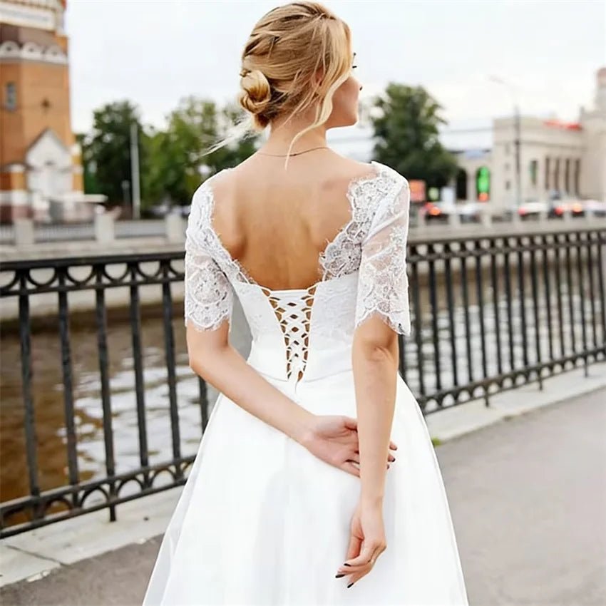 Lace Appliqué Tea-Length A-Line Wedding Dress - Luzilly Bridal & Apparel