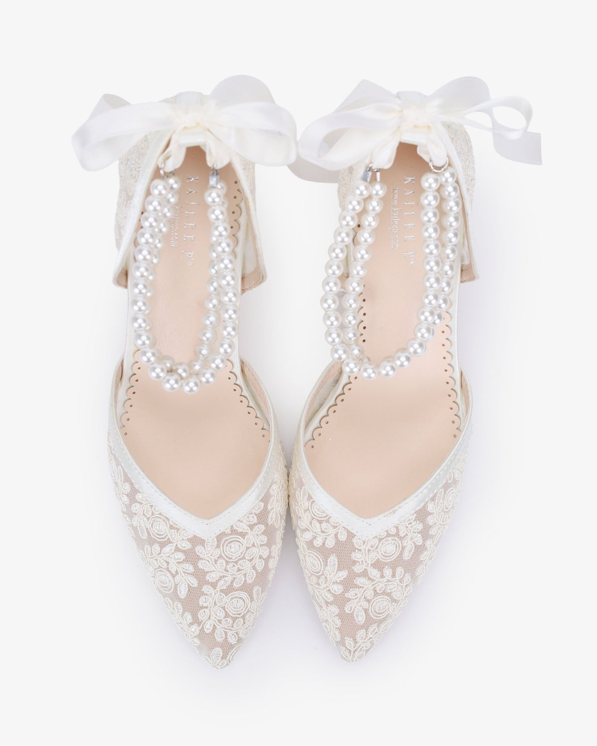 Lace Block Heel For Weddings with Double Pearls Ankle Strap - Luzilly Bridal & Apparel